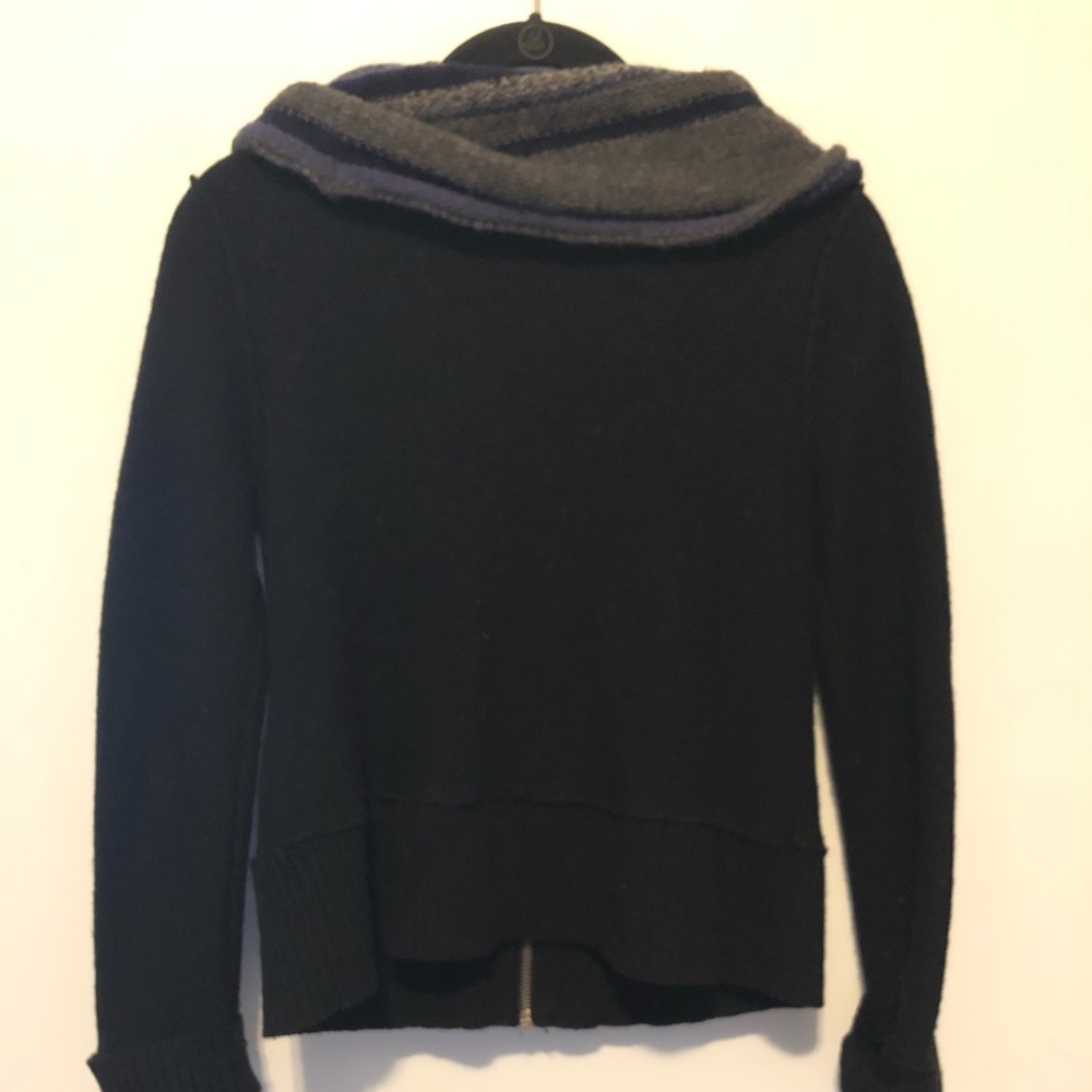 Free People Knit Moto Jacket Bomber Sweater Black Grey Blue Size Small - Picture 10 of 10